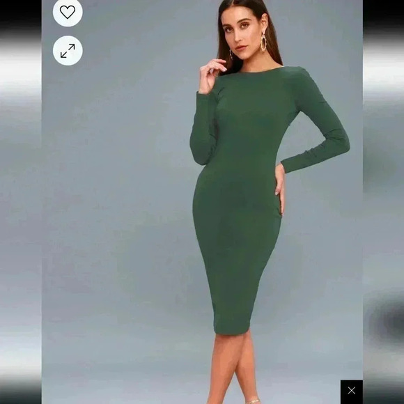 Lulus Long Sleeve Emerald Green Rayon/Spandex Bodycon - Picture 1 of 14